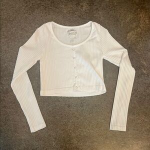 White Ribbed Cropped Button Down Shirt XS/S